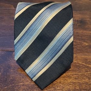 Bocara Tie Silk Black / Silver striped Necktie . 58 x4 inches
